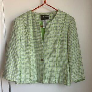 Vintage Sag Harbor Lime Green Tweed Open Collar Jacket